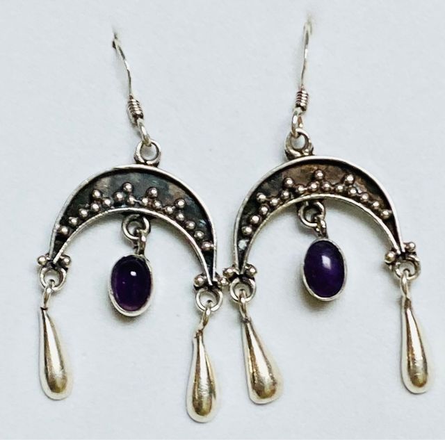 Pendientes lunas con amatistas en plata de ley 925