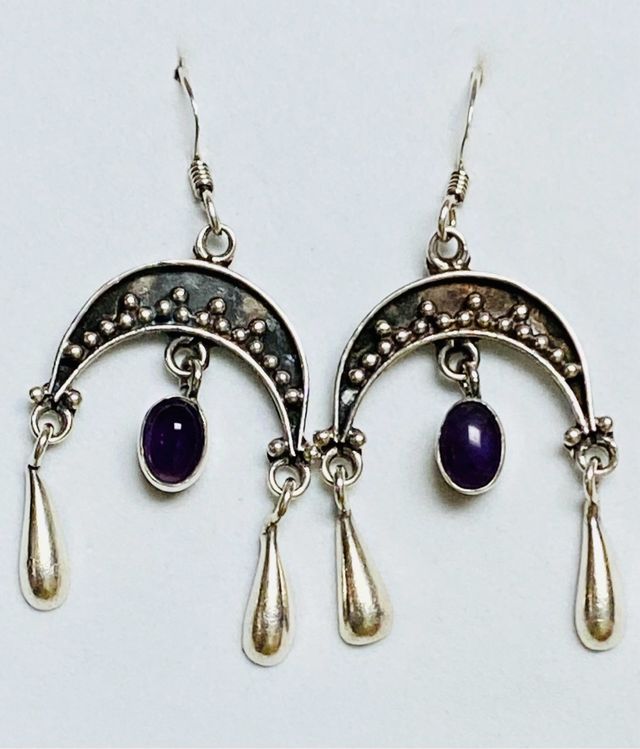 Pendientes lunas con amatistas en plata de ley 925