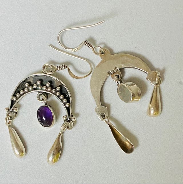 Pendientes lunas con amatistas en plata de ley 925