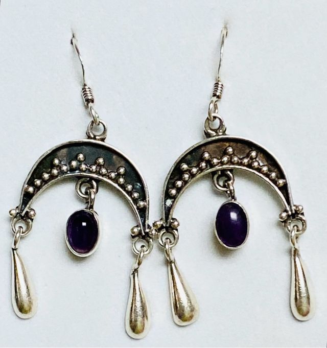 Pendientes lunas con amatistas en plata de ley 925