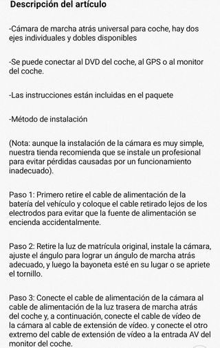 Cámara de vision trasera universal para coche