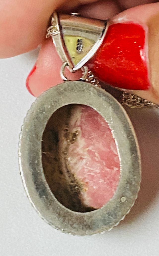 Colgante de rodocrosita y cadena en plata ley 925