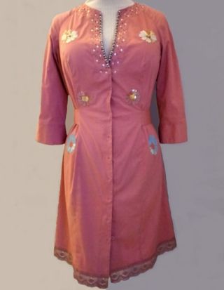 Bonito vestido Romanetti rosa palo bordado Talla L