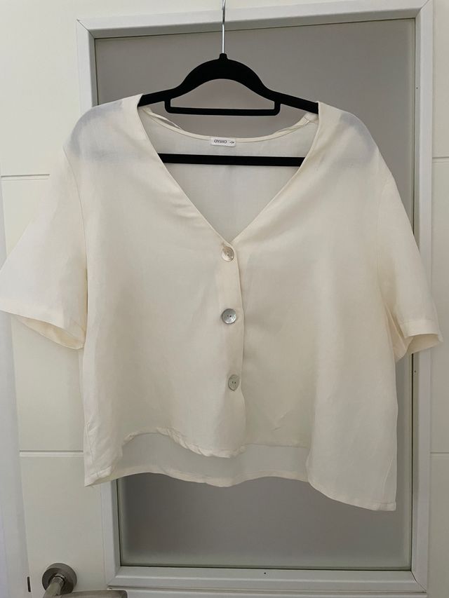 Blusa mangas corta beige de oysho