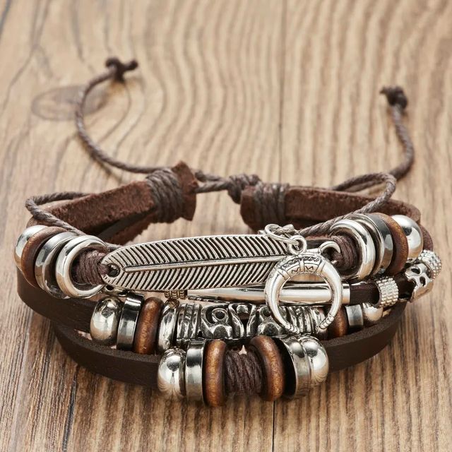 Pulseras de cuero de vaca y acero inoxidable
