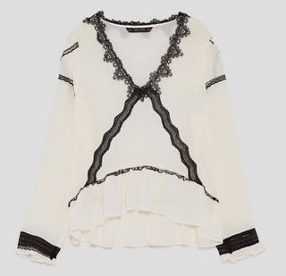 Blusa blanca encaje Zara