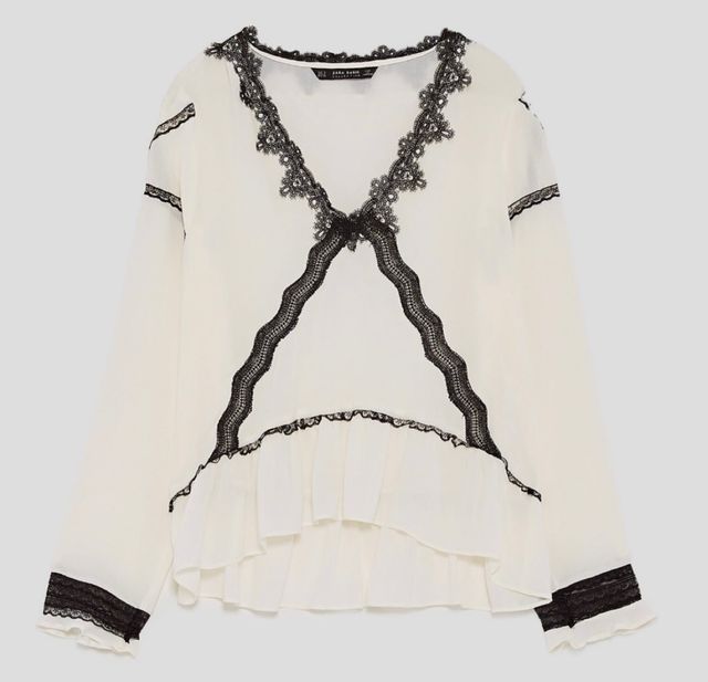 Blusa blanca encaje Zara