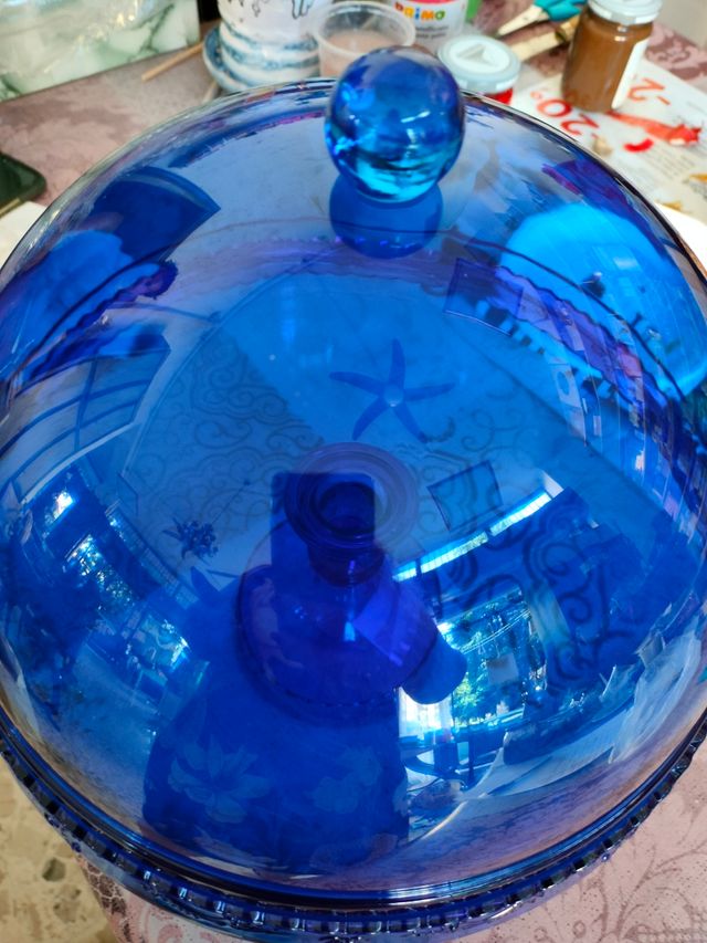 alzata porta torta tortiera blu sintetic cristal