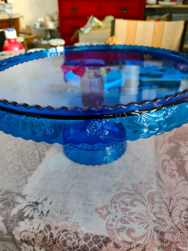 alzata porta torta tortiera blu sintetic cristal