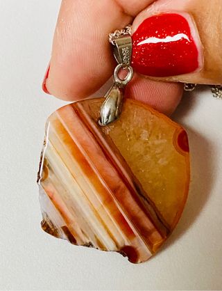Colgante con agata naranja y cadena plata ley 925