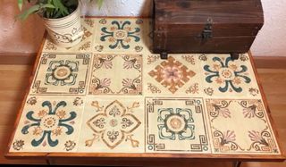 MESA DE AZULEJOS Y MADERA ESTILO RÚSTICO