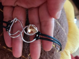 pulsera de plata y cordón con Cristal tallado