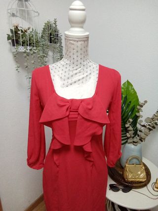 Vestido rojo claro con ribete frontal, talla S