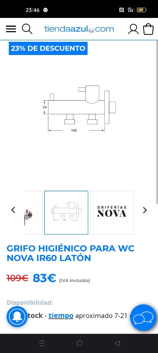 toma de agua para WC