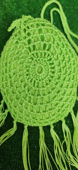 BOLSO DE CROCHET CON CIERRE DE LAZADA COLOR LIMA