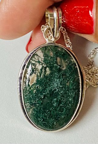 Colgante de Agata musgosa con cadena plata ley 925