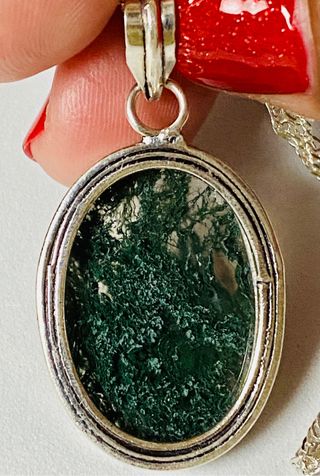 Colgante de Agata musgosa con cadena plata ley 925