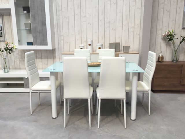 MESA JANTAR VIDRO 6 CADEIRAS 140x80cm