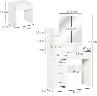 Tocador blanco madera con taburete NUEVO