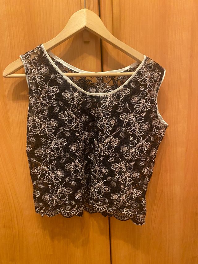Blusa encaje blanca y negra top Fantasía