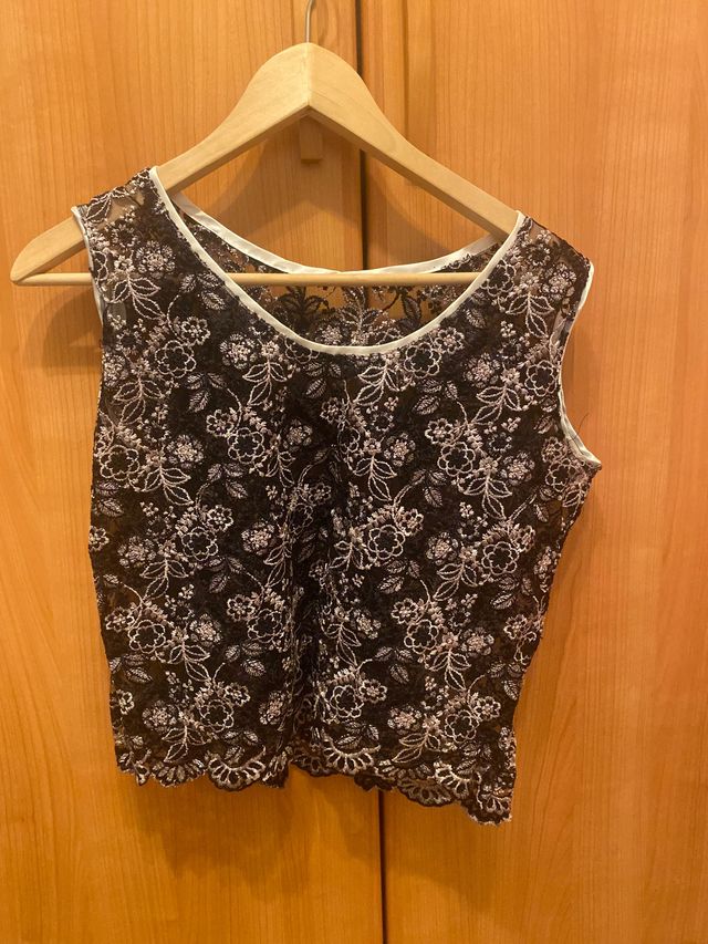 Blusa encaje blanca y negra top Fantasía