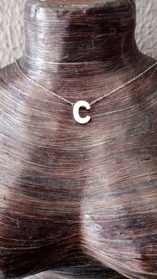 collar Acero con inicial  S nácar