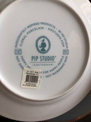 Juego de Platos y boles PORCELANA y oro. 4 piezas