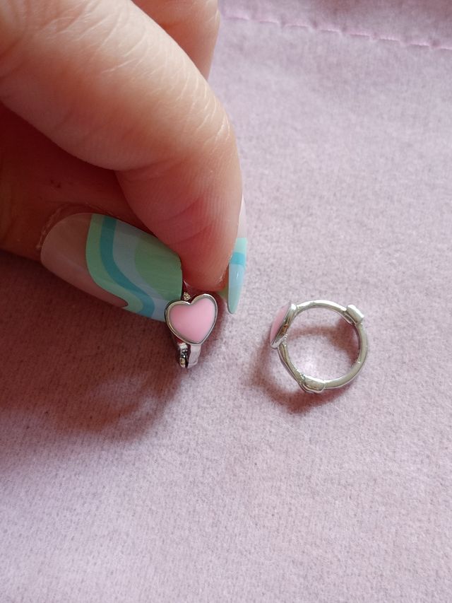 Pendientes arito Corazón rosa de plata