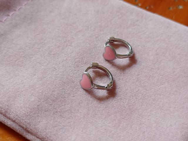 Pendientes arito Corazón rosa de plata