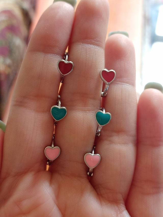 Pendientes arito Corazón rosa de plata