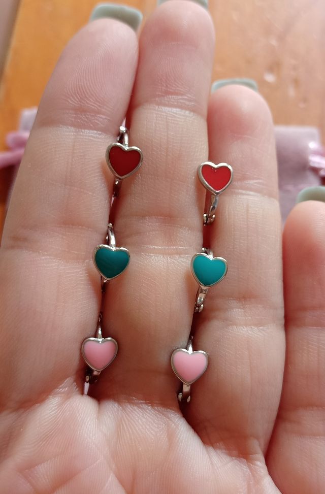 Pendientes arito Corazón rosa de plata