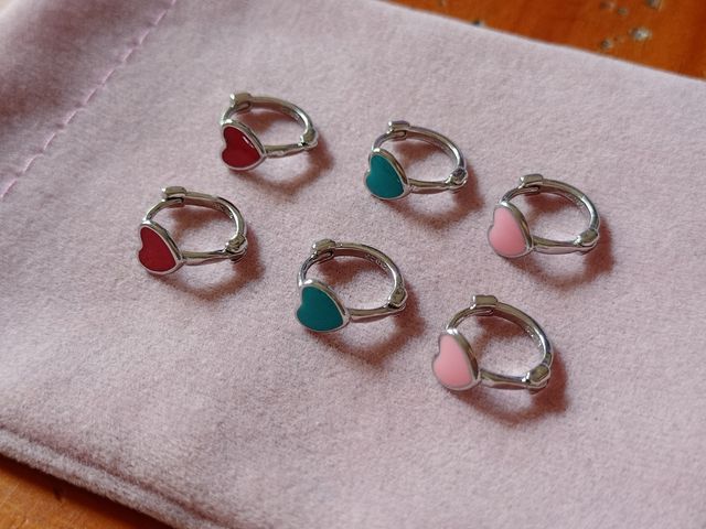 Pendientes arito Corazón rosa de plata