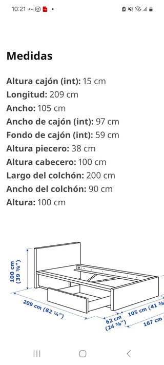Cama Malm Ikea  90 x 200