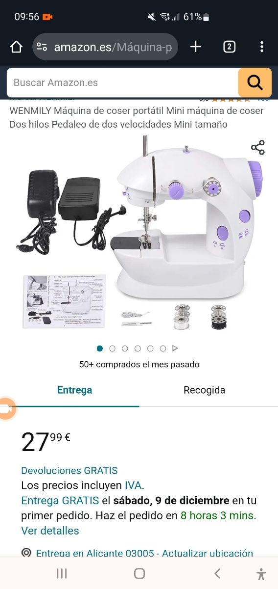 Maquina de coser pequeña para viajes.