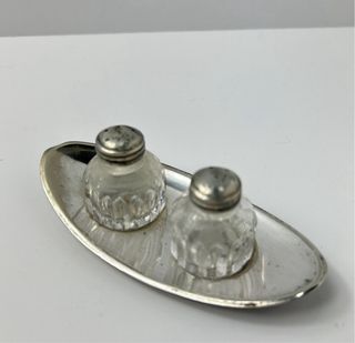 Salero y pimentero en cristal y alpaca