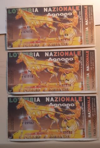 3 Bigliett1 Lotteria Nazionale Agnano 1992