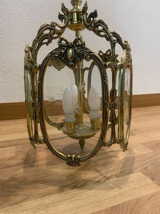 LÁMPARA BRONCE CON CRISTALES TALLADOS