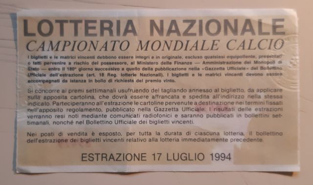 Biglietto Lotteria Nazionale - USA 94