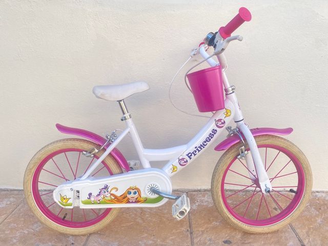 Bicicleta rosa y blanca 16 pulgadas