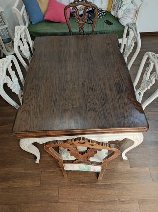 mesa comedor antigua de nogal maciza con seis sill