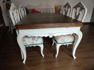 mesa comedor antigua de nogal maciza con seis sill