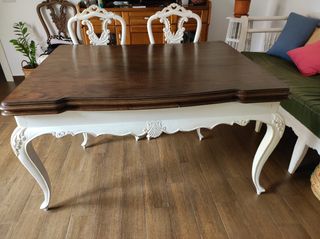 mesa comedor antigua de nogal maciza con seis sill