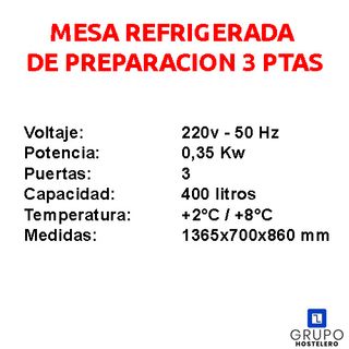 📣 MESA REFRIGERADA DE PREPARACION 3 PTAS 📣