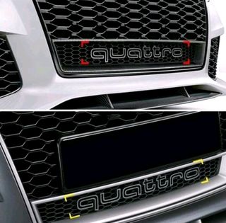 Insignia rejilla delantera Audi con logo Quattro.