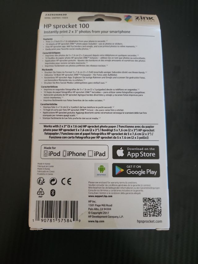 HP - Sprocket 100- Smartphone Printer 