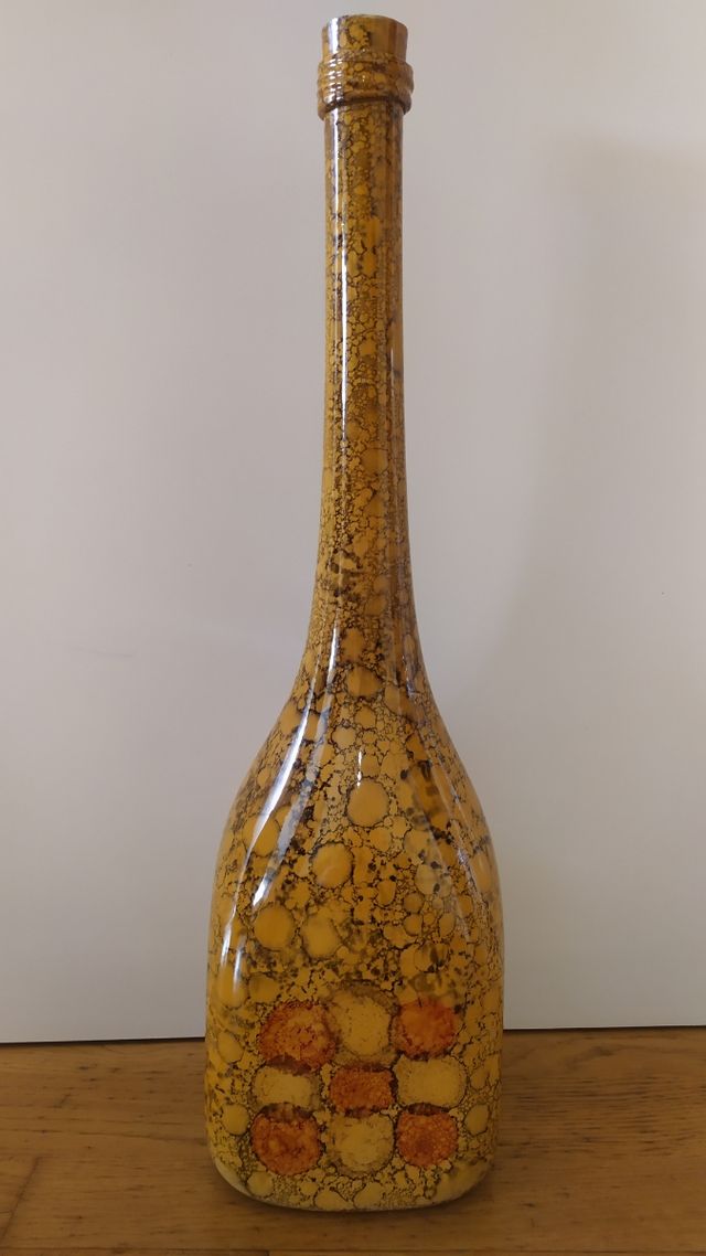 Jarrón alto de vidrio pintado vintage años 60-70