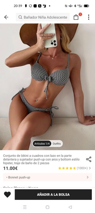 bikini mujer cuadros Vichy blanco y negro. Talla L