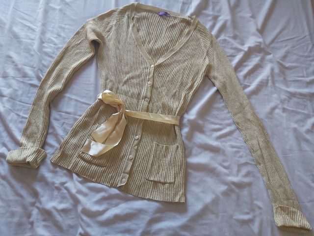 Casaco/cardigan dourado, tamanho L