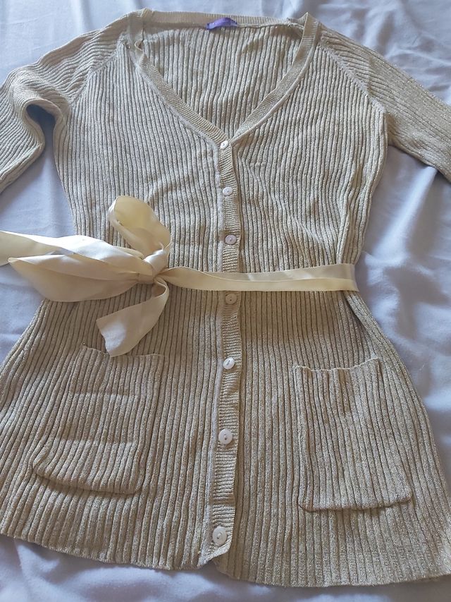 Casaco/cardigan dourado, tamanho L