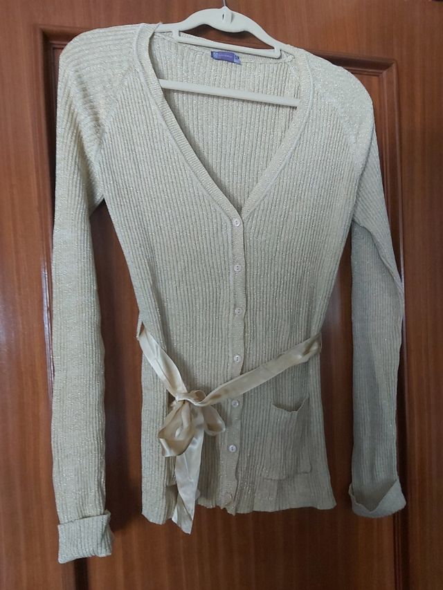 Casaco/cardigan dourado, tamanho L